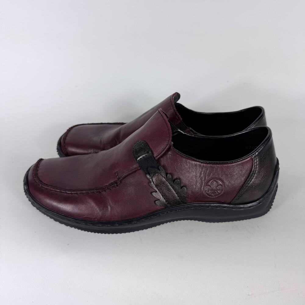 Rieker Celia 59 Loafers Women’s 7.5 Burgundy Leather Comfort Slip On Moccasin - Picture 5 of 10